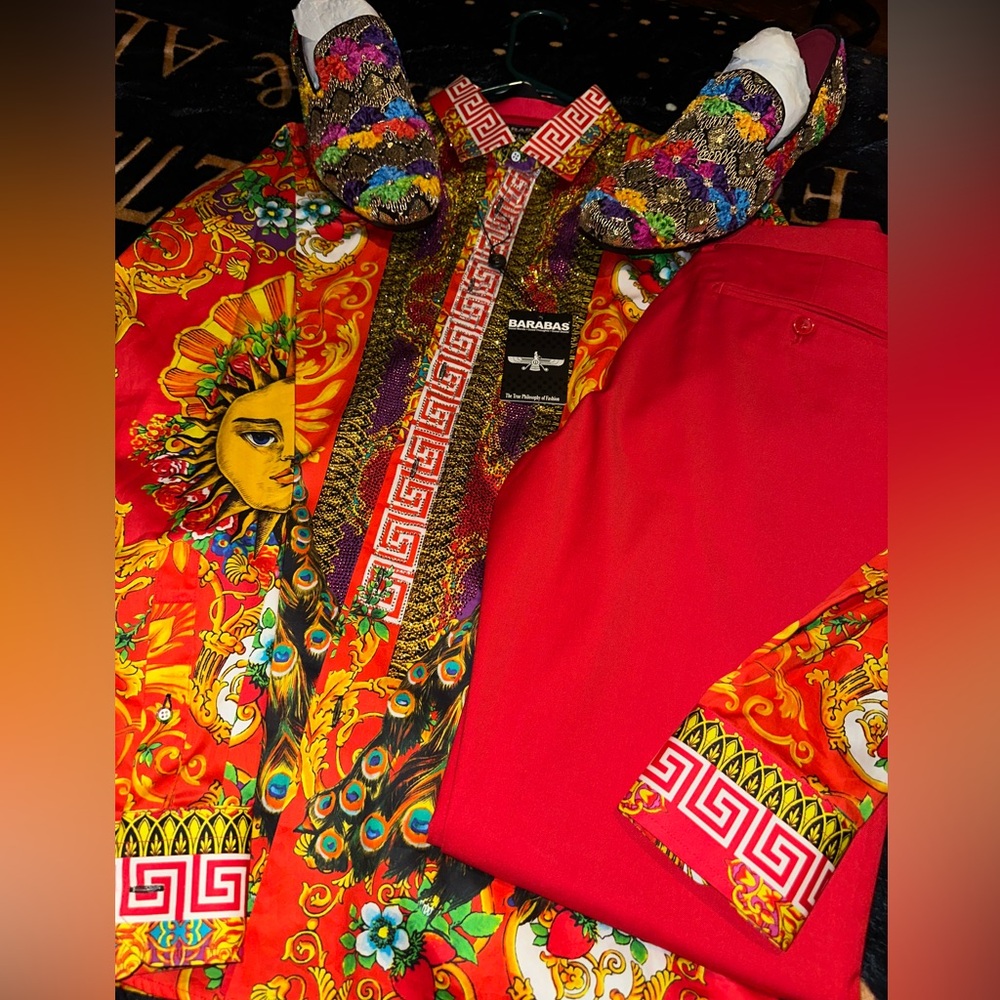 MATCHING MEN SET: Barabas M Shirt, Men Red Slacks 32/32, Mens Dress Shoes Size 9